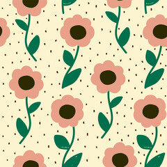 Cute neutral pattern with simple flowers and dots. Cute autumn naive print for textile, dresses, wallpaper and ect.