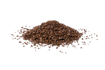Heap of instant granules roasted coffee bean isolated on white background.