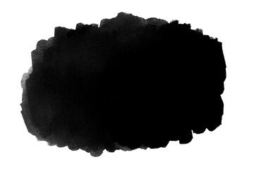 Black watercolor stain from brush strokes isolated on white background.