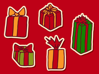 Gift boxes Christmas hand drawn design elements set