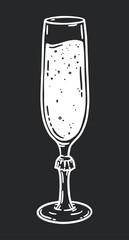 Flute champagne glass hand drawn illustration