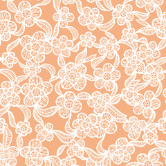 Seamless Floral Hand Drawn Pattern. White Lace. Vector Illustration.