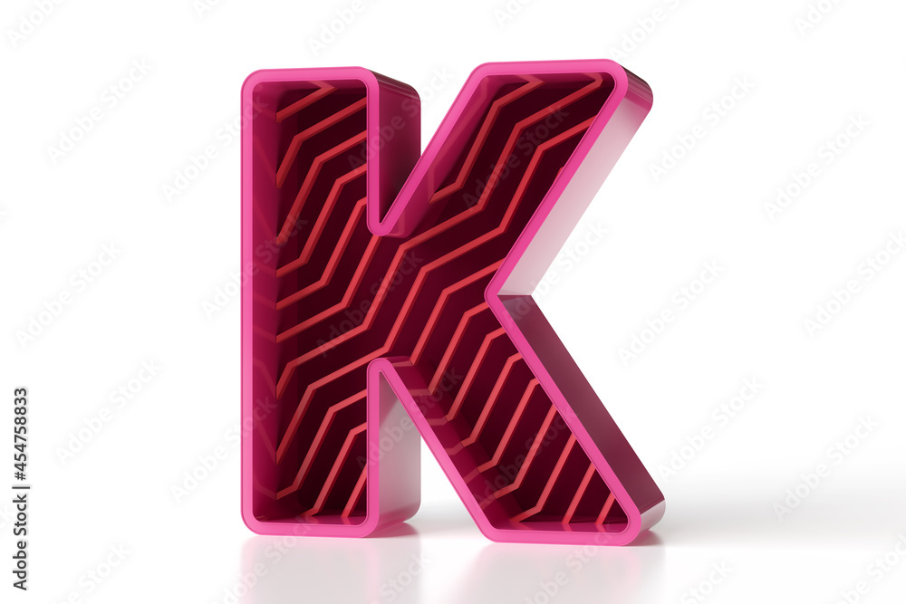 Poster red metallic shiny 3d letter k. new trendy modern lettering collection suitable for web and print pr