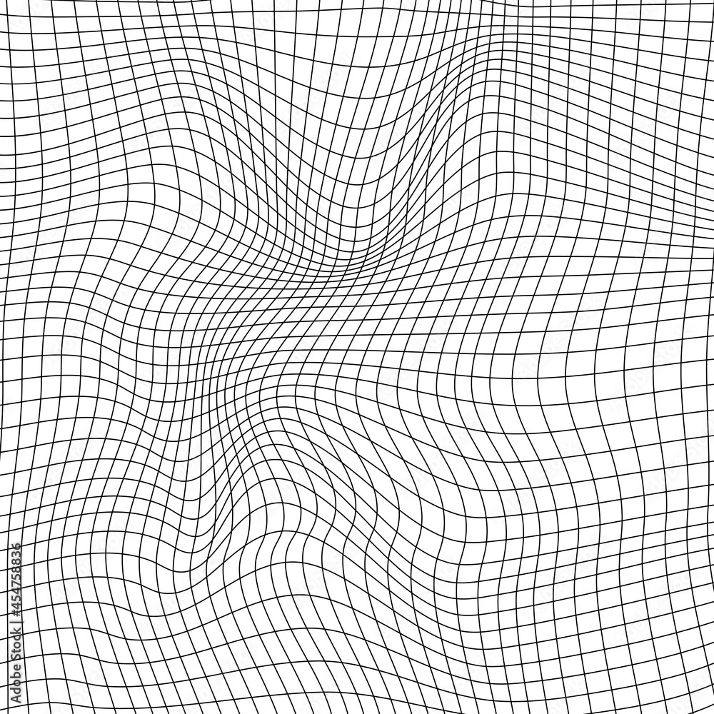 Poster abstract distorted wireframe wave. vector curve surface background. technology grid pattern. mesh wa