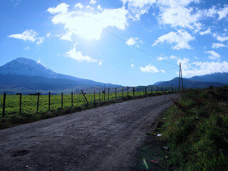 Fototapeta na wymiar Dirt road with Chimborazo volcano in the background