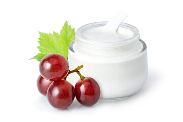 Cosmetic skin care cream from grape seed extract isolated on white background.