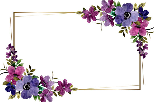 Violet flower frame background with watercolor