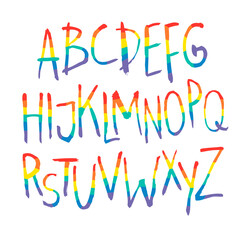 Vector Flat Illustration Rainbow Font. Cartoon Pride Colorful Drawing ABC. LGBTQ Flag Support Letter Alphabet