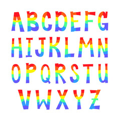 Vector Flat Illustration Rainbow Font. Cartoon Pride Colorful Drawing ABC. LGBTQ Flag Support Icon Letter Alphabet