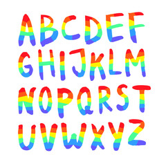 Vector Flat Illustration Rainbow Font. Cartoon Pride Colorful Drawing ABC. LGBTQ Flag Support Icon Letter Alphabet