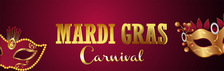 Fototapeta na wymiar Mardi gras brazil event banner with creative golden mask