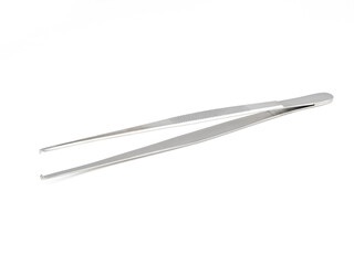 straight steel surgical tweezers with fang on a white background