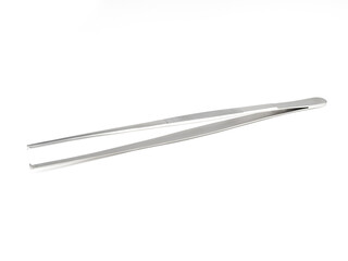 straight steel surgical tweezers with fang on a white background
