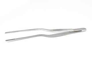 curved steel surgical tweezers with teeth on a white background