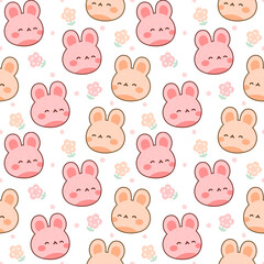 Rabbit with cute bunny seamless pattern, kawaii rabbit animals background, easter vector illustration