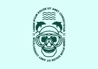 Skull underwater line art with lorem ipsum text