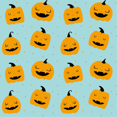Vector seamless pattern for Halloween cute. Fun Pumpkin, stars on Halloween theme.