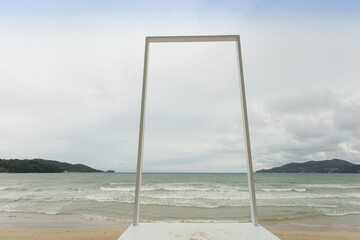 Opened White Door on the Ocean or Sea Sand Beach extreme