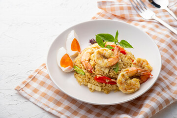 Green Curry Fried Rice with Shrimp young coconut shoot and Salted Egg
