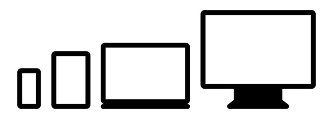 snvi46 SetNewVectorIllustration snvi - 4 technology devices icons . vector set . smartphone phone, tablet, laptop computer, monoblock monitor - simple flat - transparent . AI10 / EPS10 . g10717