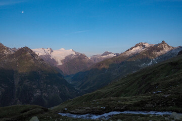 view towards Grossvenediger and Schlatenkees glacier at sunrise