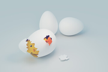 Funny little chicken new born, funny animal, 3D illustrations rendering