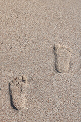 Fototapeta na wymiar Footprints in sand on beach in summer