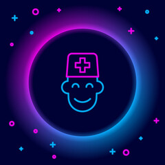 Glowing neon line Male doctor icon isolated on black background. Colorful outline concept. Vector