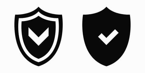 Protection icon with ok. Warranty. Protection. Service. Shield with a ok sign. Vector icon.
