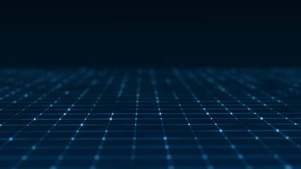 Abstract technology perspective grid background. Network connection structure on blue background. 3D rendering.