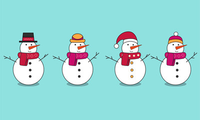 Set of the Snowman in a hat.  Happy New Year. Merry Christmas.
