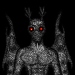 Mothman with demonic wings, digital painting, concept for suspense and horror.