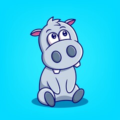 Fototapeta premium cute hand drawn hippopotamus cartoon vector illustration