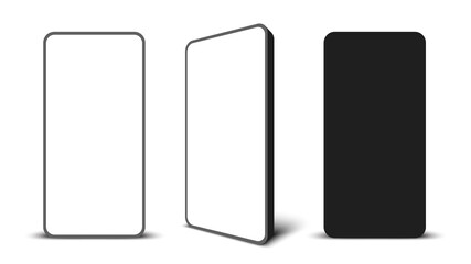Black frameless smartphone with white display. Vector illustration.