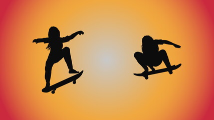 abstract background of silhouette woman skateboard pose
