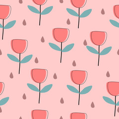 Seamless tulip pattern with abstract on pink background used for paper, wallpaper, fabric, modern publications.