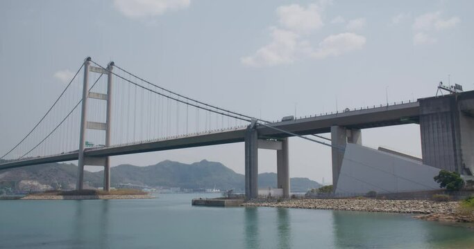 Tsing Ma Bridge in Hong Kong city