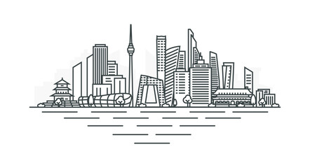 Obraz premium City of Beijing, China architecture line skyline illustration. Linear vector cityscape with famous landmarks, city sights, design icons, with editable strokes isolated on white background.