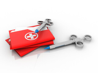 3D illustration Syringe with hospital folder
