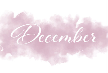 Naklejka na ściany i meble December text with beautiful watercolor. Hello December, winter wedding card