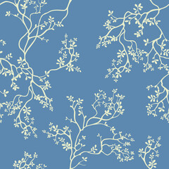 seamless pattern of flowers, branches and leaves