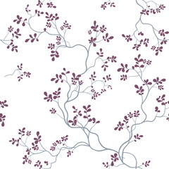 seamless pattern of flowers, branches and leaves