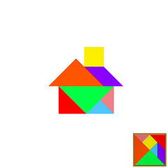 All kinds of tangram puzzles on white background, mosaic shading