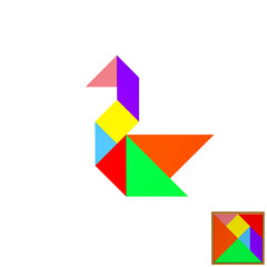 All kinds of tangram puzzles on white background, mosaic shading