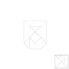Various tangram puzzles on white background, black outline version