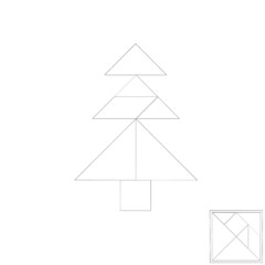 Various tangram puzzles on white background, black outline version