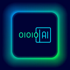 Glowing neon line Binary code icon isolated on black background. Colorful outline concept. Vector