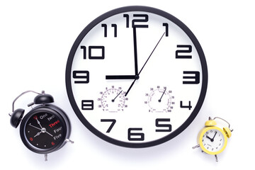 Fototapeta premium Wall clock isolated at white background. Office alarm clock