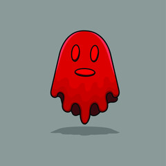Red ghost cartoon isolated vector illustration with outline and shadow. can use for icon, sign, resources, element, collection, symbol, logo, ornament halloween design