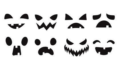 Set of Halloween scary pumpkins cut. Spooky creepy pumpkins cut. Smiling scary faces with creepy teeth vector illustration.